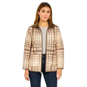 Susan Graver Reversible Quilted Jacket in Taupe Plaid – NEW Size 1X Plus